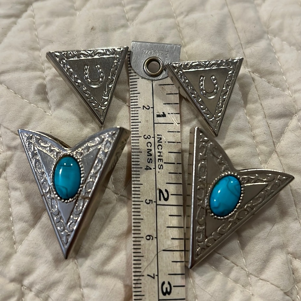 Vintage Western silver tone collar or belt tips